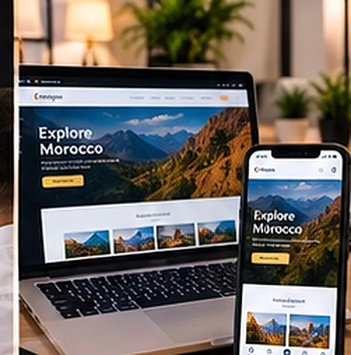Site web responsive affiché sur ordinateur portable et mobile